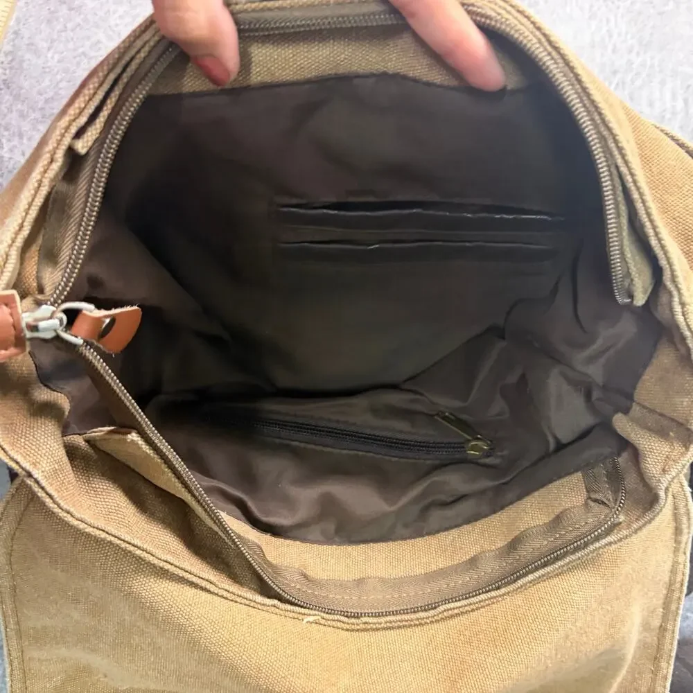 Tan Canvas Crossbody Messenger Bag